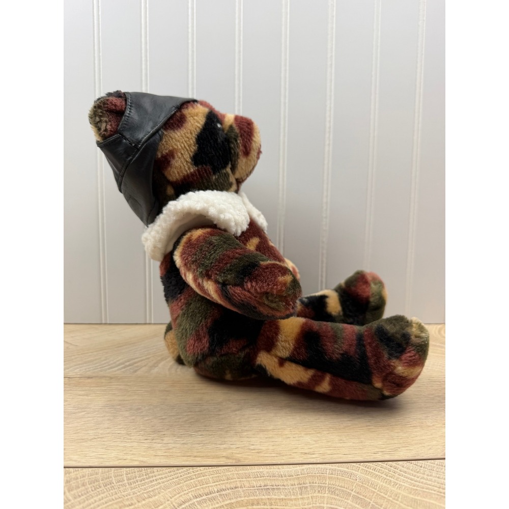 SKM Enterprises Vintage Camo Teddy Bear Pilot Aviator Hat USA Flag Plush 12 Inch - Picture 14 of 15